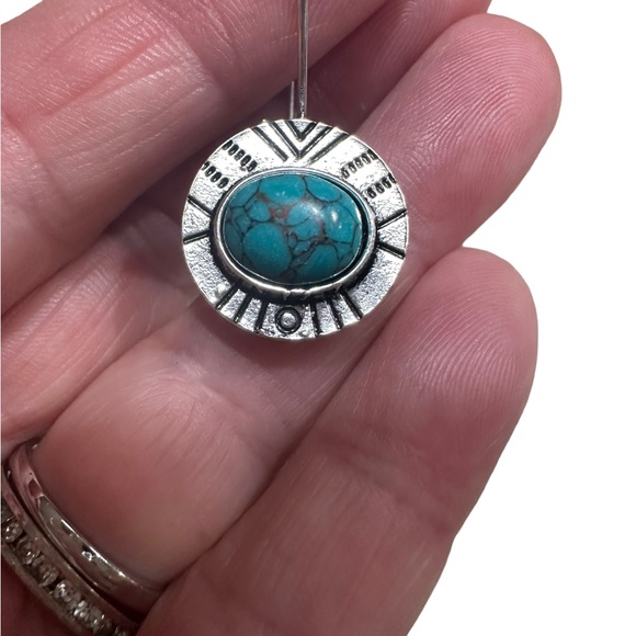 Boho Silver and Turquoise Drop Style Earrings - Picture 6 of 6